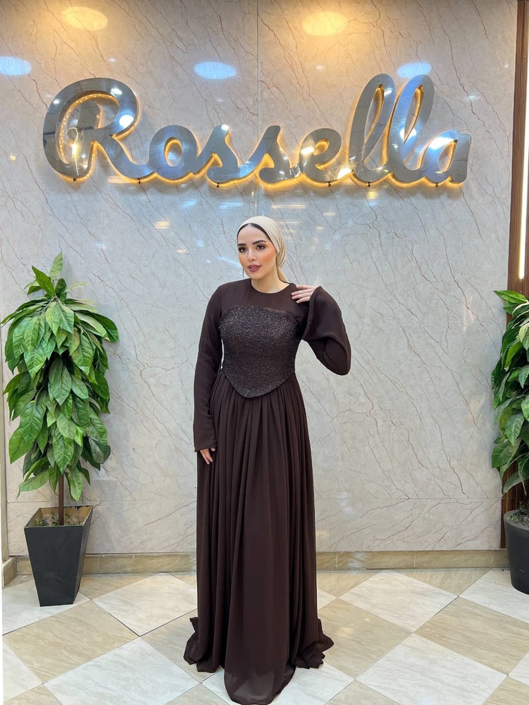 شيفون بني منفوش كورساج بلاستيك