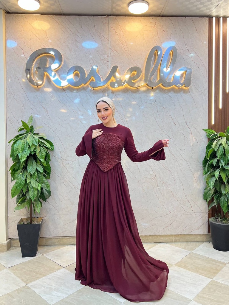 [S-237] شيفون بيرجاندي منفوش كورساج بلاستيك