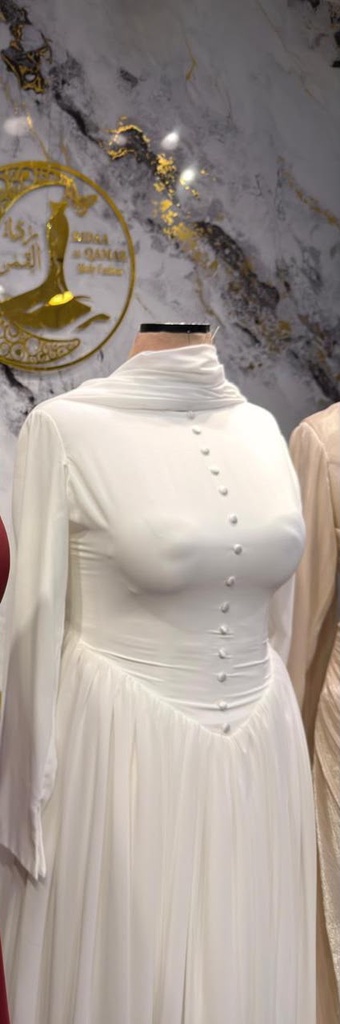 [S-247] شيفون ابيض منفوش زراير طرحه
