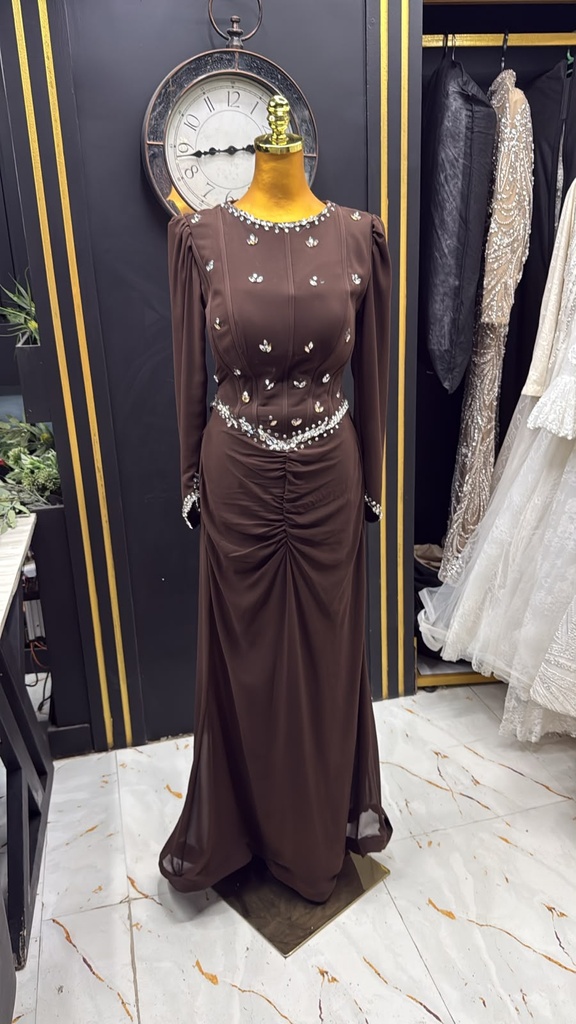 [S-266] شيفون بني بطرحه كشكه وسط