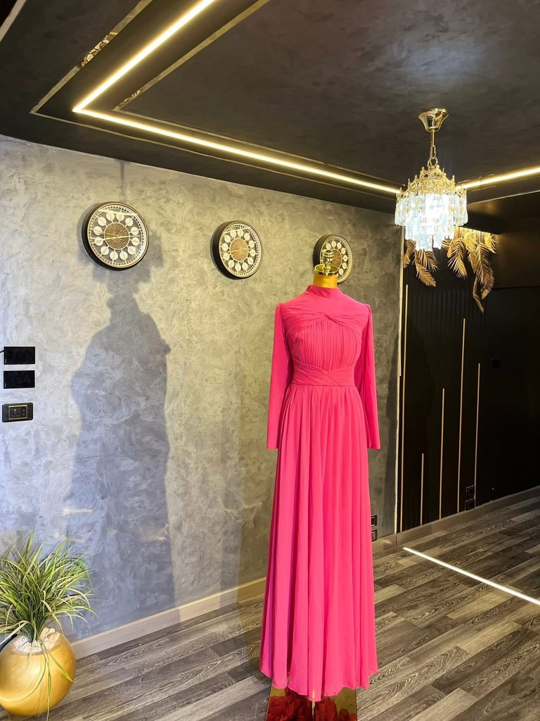[S-43] شيفون فوشيا دبل كلوش فيونكه وسط