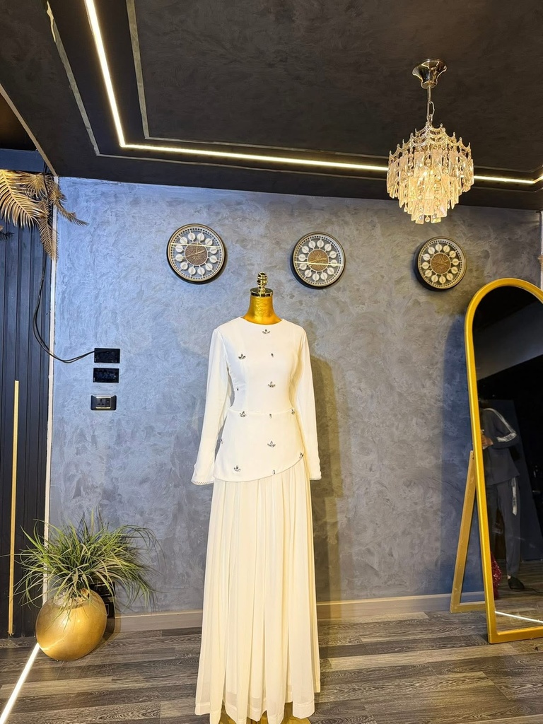 [S-81] شيفون ابيض ستراس كبير