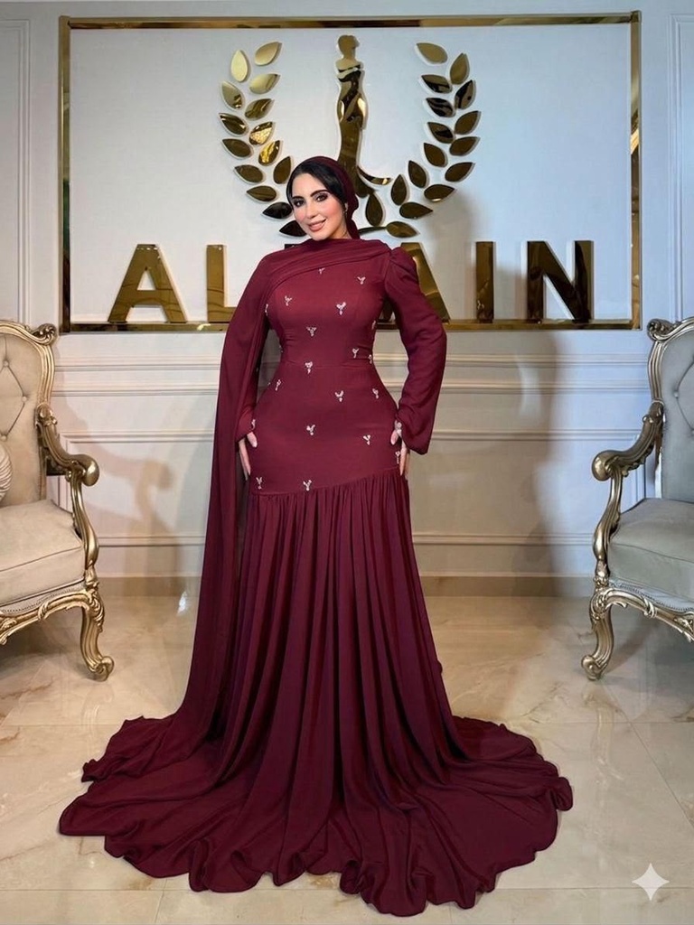 [S-162] شيفون بيرجاندي كالوش تحت ستراس