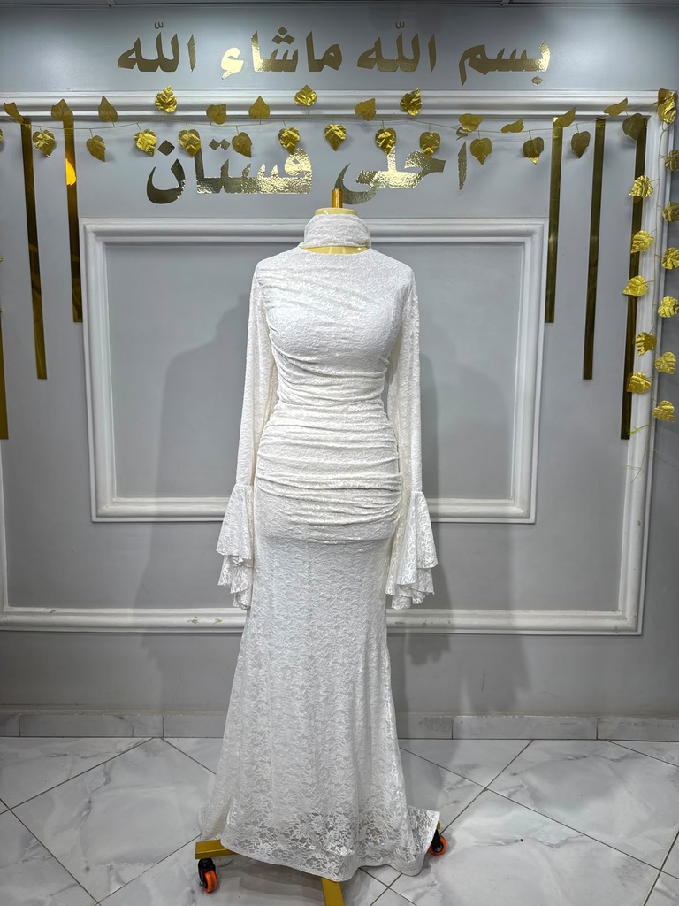 [S-189] دانتيل ابيض طرحه